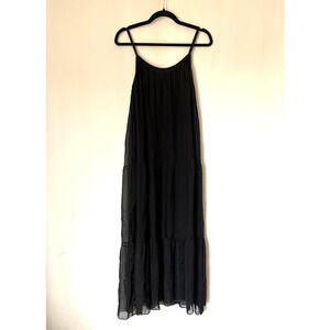 Bellambia Made in Italy Silk Blend Tiered Maxi Dress M Black Boho Resort Elegant